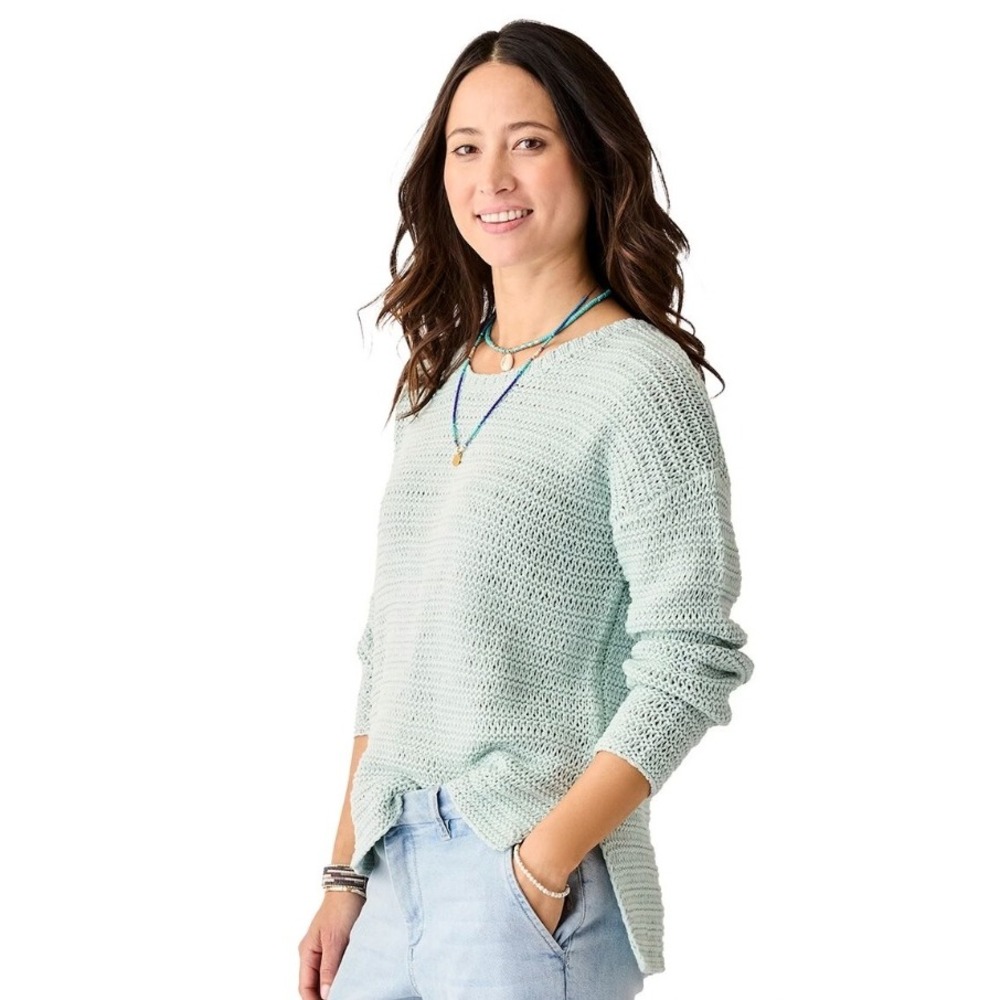 Carve Designs Clarrisa Sweater Size Small Seafoam Green Open Knit Organic Cotton